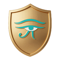 Goldener Schild mit t&uuml;rkisfarbenem Oka des Horus - Sicherheitssymbol bei Cleobetra Casino
