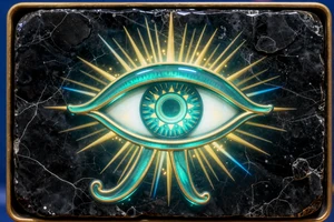 Eye of Horus Slot mit leuchtendem Oko des Horus auf schwarzem Stein - Merkur bei Cleobetra