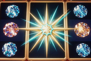 Starburst Slot mit kristallinen Edelsteinen auf dunklem Hintergrund - NetEnt Freispiele bei Cleobetra