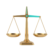 Goldene Waagschale mit t&uuml;rkisfarbener Akzentlinie - faires Spielen bei Cleobetra Casino