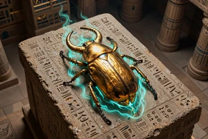 Book of Ra Slot mit brennendem Skarab&auml;us auf Steinaltar - Novomatic Spiel bei Cleobetra Casino
